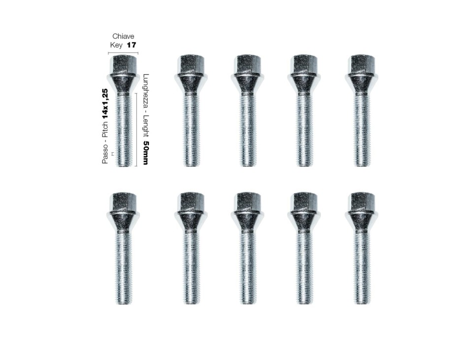 10 bulloni ch.17 14x1.25 l.50mm
