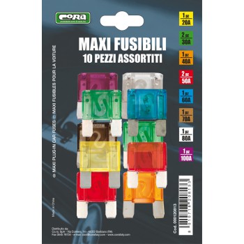 10 MAXI FUSIBILI ASS 20,2x30,40,2x50,60,70,80,100A