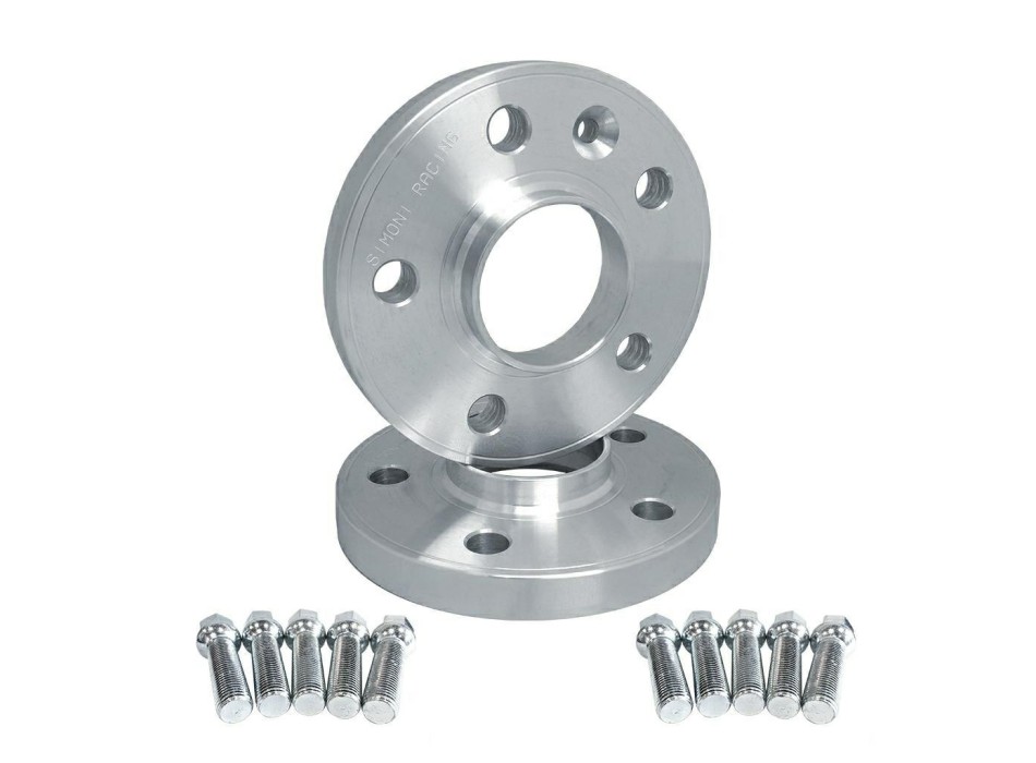 2 distanziali alluminio 15mm 5x112 66,5 con bulloneria