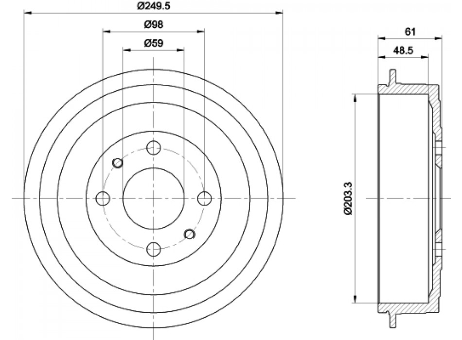 Brake Drum FIAT IDEA, PUNTO, LANCIA MUSA