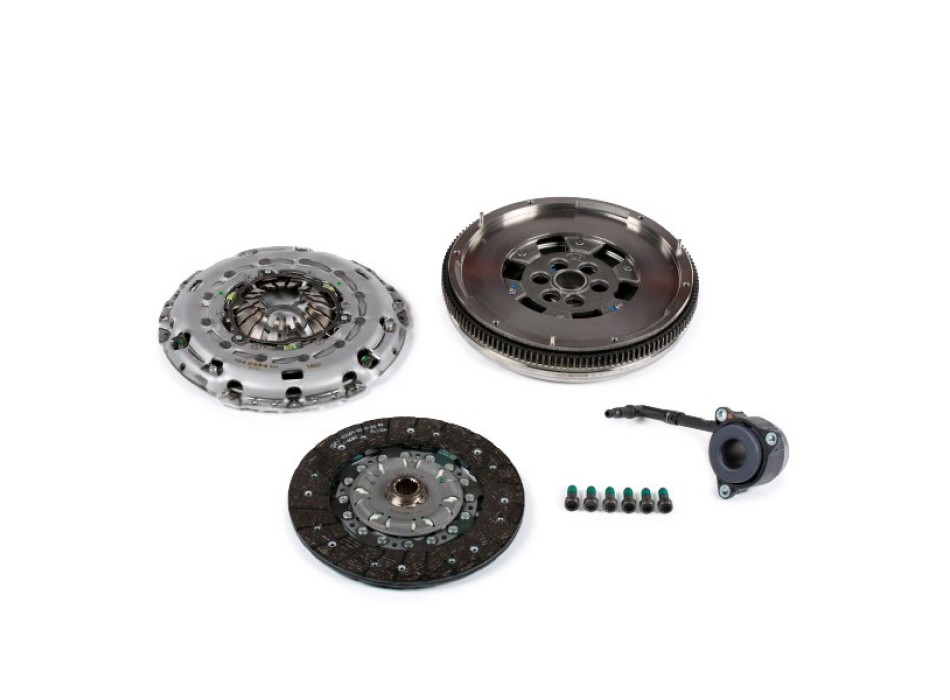 Kit frizione con dispositivo disinnesto centrale, senza cuscinetto di guida, con volano, con kit bulloni/viti, Attrezzi speciali necessari per montaggio, Volano bimassa con sistema d'isteresi condotto, con regolazione automatica