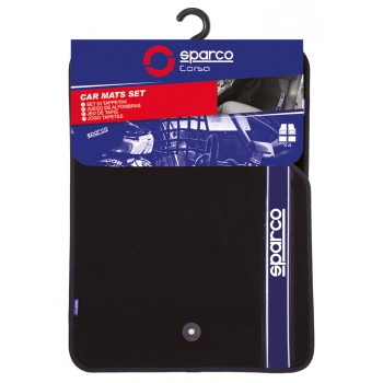 SPARCO SET 4PZ TAPPETI MOQUETTE NERI BANDA BLU