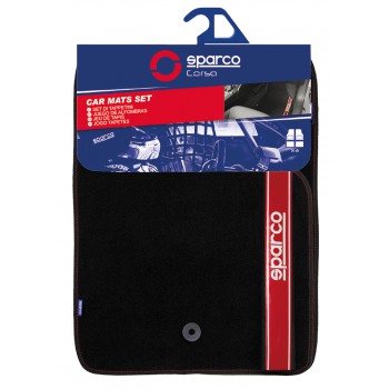 SPARCO SET 4PZ TAPPETI MOQUETTE NERI BANDA ROSSA
