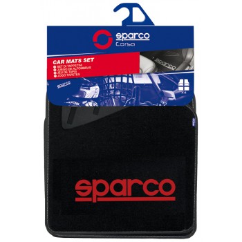 SPARCO SET 4PZ TAPPETI MOQUETTE NERI LOGO ROSSO